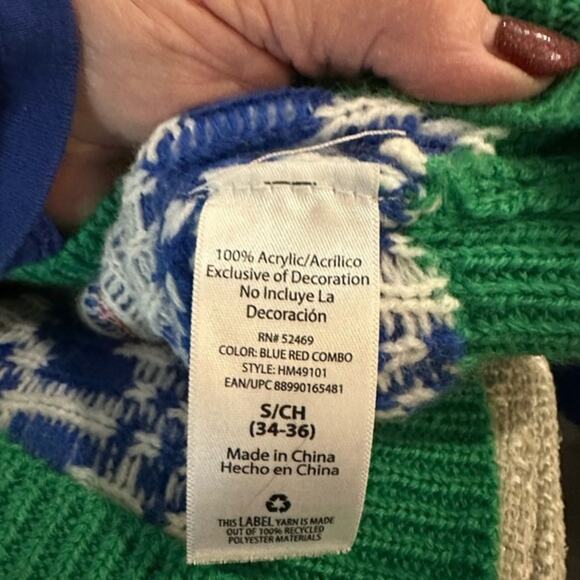 Holiday Time Christmas Santa featured red white green sweater size small 34-36 - Picture 3 of 5